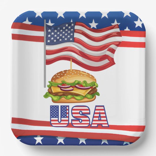 Amerikaanse Hamburger 4 juli Onafhankelijkheidsdag Papieren Bordje (Voorkant)