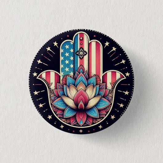 AMERIKAANSE HAMSA RONDE BUTTON 3,2 CM (Voorkant)