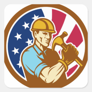 Amerikaanse Handyman USA Flag Icon Vierkante Sticker