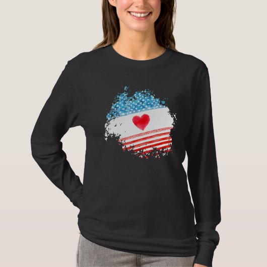 Amerikaanse hartvlag op 4 juli patriottisch t-shirt (Voorkant)