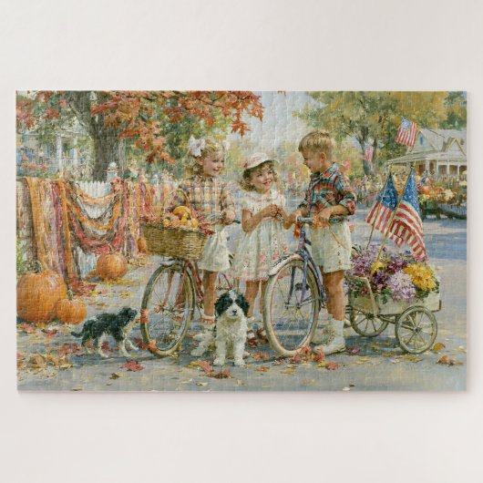 Amerikaanse herfstparade pompoenen kinderen schild legpuzzel (Horizontaal)