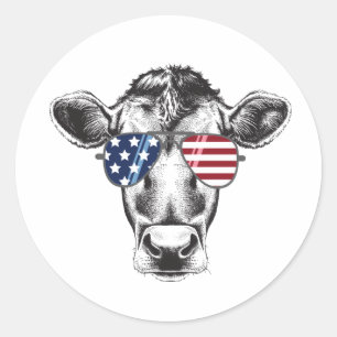 Amerikaanse Hipster-Koe Ronde Sticker