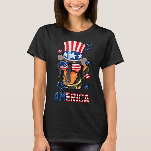 Amerikaanse Hond Doxie 4 juli T-shirt (Voorkant)