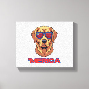 Amerikaanse hond met Amerikaanse vlag zonnebril Pa Canvas Afdruk