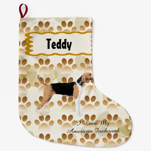 Amerikaanse hond op Tan Leaves Grote Kerstsok (Voorkant)