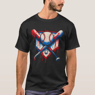 Amerikaanse honkbal-drip voor jongens Graffiti-bal T-shirt