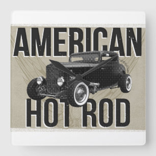 Amerikaanse Hot Rod. Bruine versie wandklok