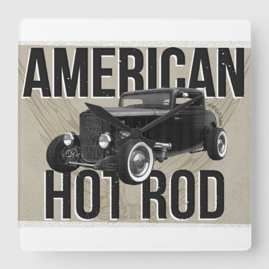 Amerikaanse Hot Rod. Bruine versie wandklok (Voorkant)