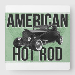 Amerikaanse Hot Rod. Groene versie wandklok