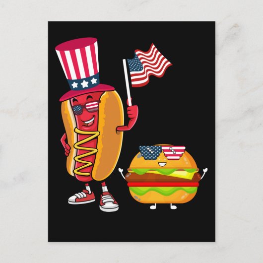 Amerikaanse Hotdog Burger American Flag op 4 juli Briefkaart (Voorkant)