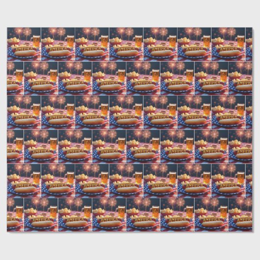 Amerikaanse hotdog en bier cadeaupapier (Vlak)