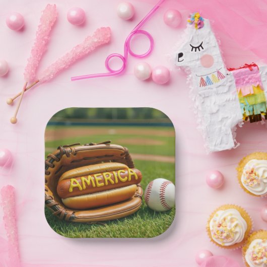 Amerikaanse hotdog in een honkbalhandschoen papieren bordje (Feest)