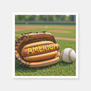 Amerikaanse hotdog in een honkbalhandschoen servet