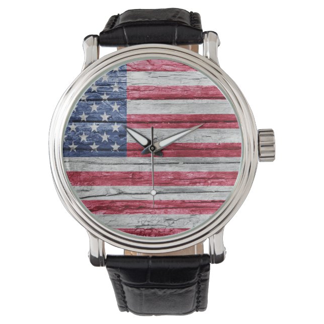 Amerikaanse houten vlag horloge (Voorkant)
