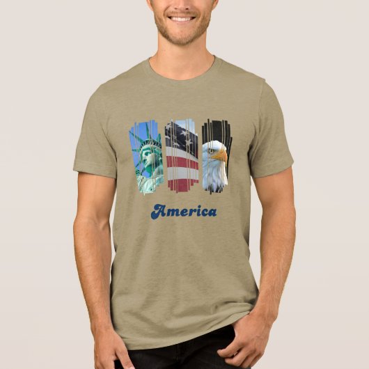 Amerikaanse Iconen Vlag Adelaar Standbeeld Tri-Blend Shirt (Voorkant)