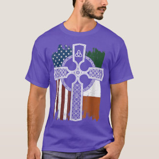 Amerikaanse Ierse vlag met Keltische kruis sint-ja T-shirt