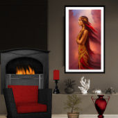 Amerikaanse Indiase vrouw rode goudveren veren Poster