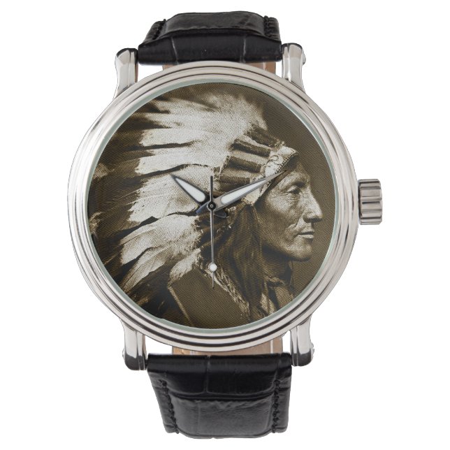 Amerikaanse Indische opperbevelhebber (Sepia) Horloge (Voorkant)