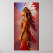 Amerikaanse Indische rode goudveren blauw Poster (Voorkant)