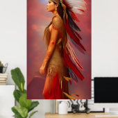 Amerikaanse Indische rode goudveren blauw Poster (Thuiskantoor)