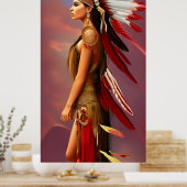 Amerikaanse Indische rode witte veren goud Poster (Keuken)