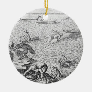 Amerikaanse Indische walvismethode, van een accoun Keramisch Ornament