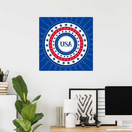 Amerikaanse Initialen met rode, witte, blauwe ster Poster (Thuiskantoor)