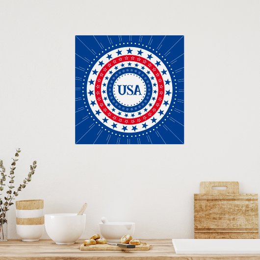 Amerikaanse Initialen met rode, witte, blauwe ster Poster (Keuken)