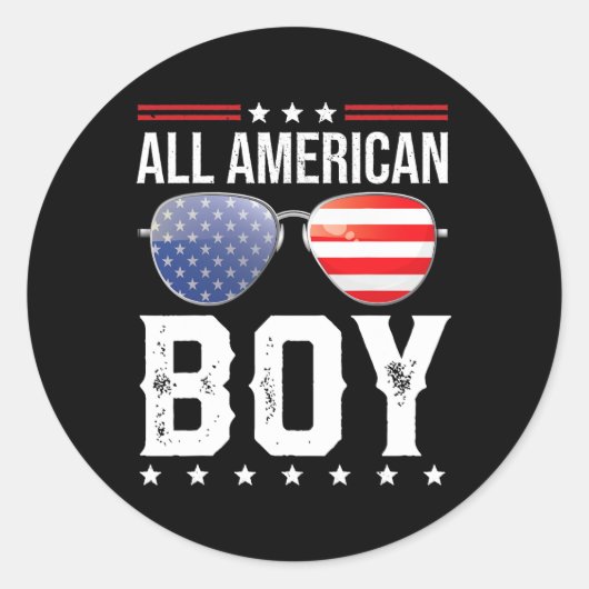 Amerikaanse jongen bijpassende familie vierde 4 ju ronde sticker (Voorkant)