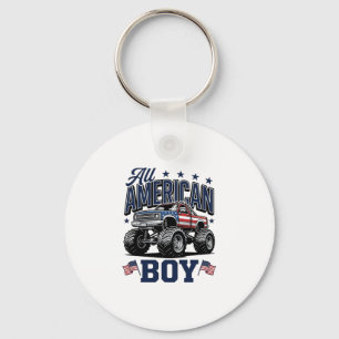 Amerikaanse Jongen Monster Truck Vintage Patriotti Sleutelhanger
