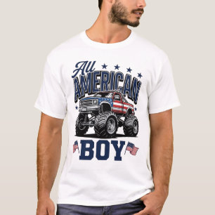 Amerikaanse Jongen Monster Truck Vintage Patriotti T-shirt