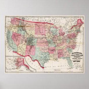 Amerikaanse kaart (1870) Poster