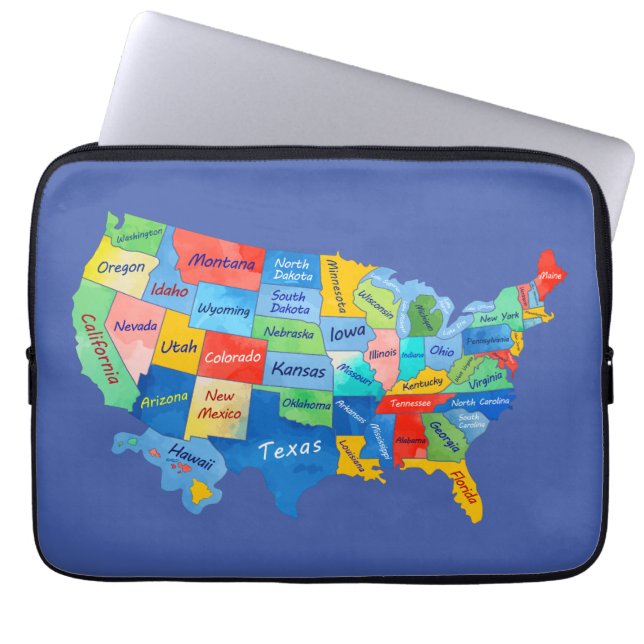 Amerikaanse kaart laptop sleeve (Voorkant)