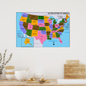Amerikaanse kaart met hoofdsteden poster (Keuken)