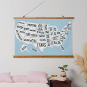 Amerikaanse kaart met statennamen Wall Hangend Wandkleed (Slaapkamer)