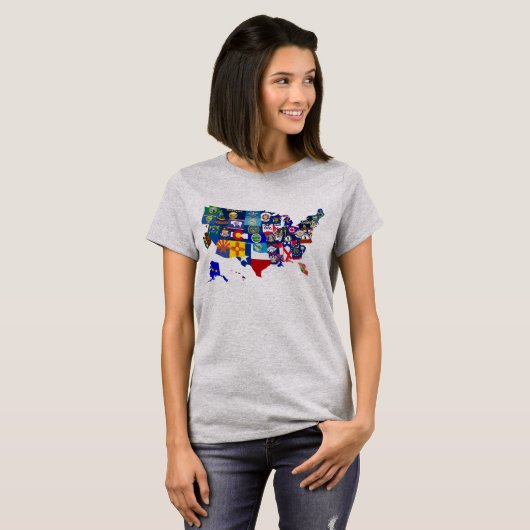 Amerikaanse Kaart Staat vlaggen Mosaic Tee Shirt (Voorkant volledig)