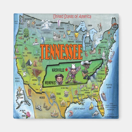 Amerikaanse kaart Tennessee Magneet (Voorkant)