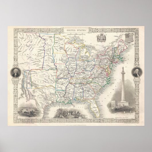  Amerikaanse kaart van Tallis en Rapkin Poster (Voorkant)