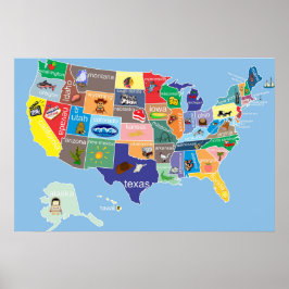 Amerikaanse kaart voor kinderen Whimsical Poster