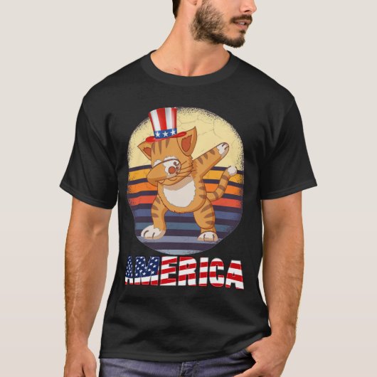 amerikaanse kat draag oom sam pet , 4 juli t-shirt (Voorkant)