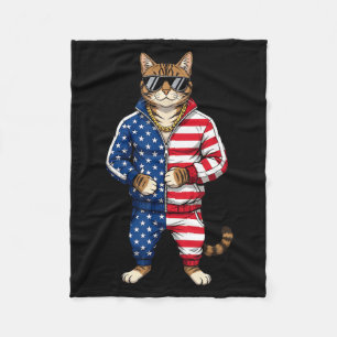 Amerikaanse kat USA-vlag 4 juli patriottische rode Fleece Deken