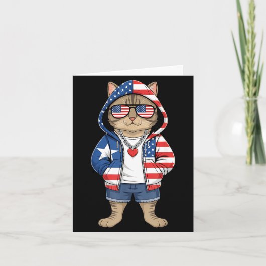 Amerikaanse Kat VS Vlag Rood Wit Blauw Patriottisc Kaart (Voorkant)