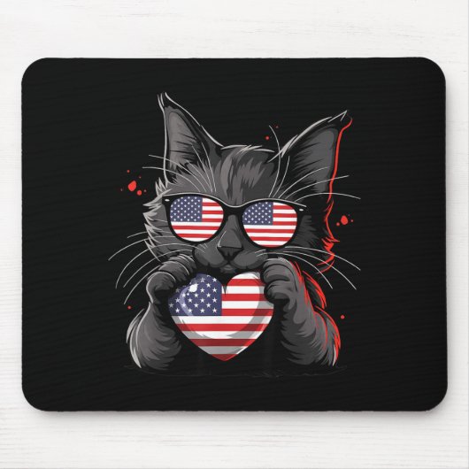 Amerikaanse Kat VS Vlag Rood Wit Blauw Patriottisc Muismat (Voorkant)