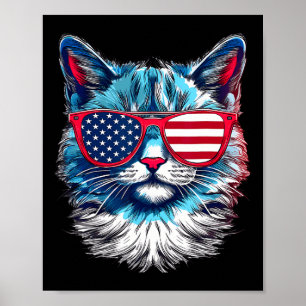 Amerikaanse kat zonnebril Usa vlag 4 juli herdenki Poster