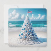 Amerikaanse kerstboom op het strand feestdagenkaart (Voorkant)