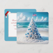 Amerikaanse kerstboom op het strand feestdagenkaart (Voorkant / Achterkant)