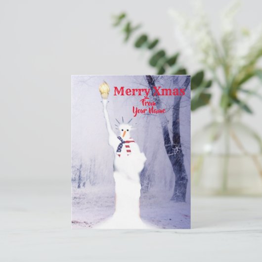 Amerikaanse kerstkaart met sneeuwman (Staand voorkant)