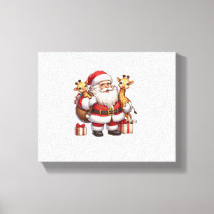 Amerikaanse Kerstman die Kerstcadeau van Giraffe v Canvas Afdruk