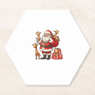 Amerikaanse Kerstman met Giraffe Cadeau Xmas Kartonnen Onderzetters
