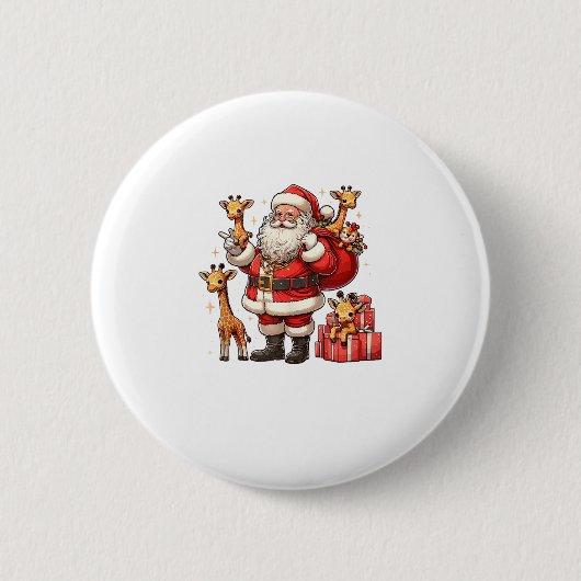 Amerikaanse Kerstman met Giraffe Cadeau Xmas Ronde Button 5,7 Cm (Voorkant)